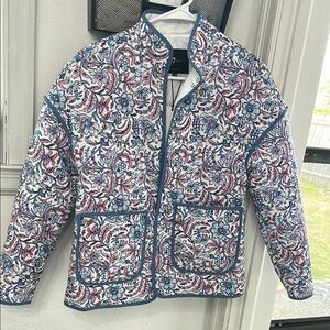 7 for all Mankind Floral Quilted Jacket with Blue and Red Pattern